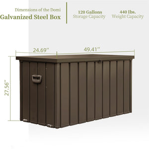 English Elm 120 Gallon Outdoor Storage Deck Box with Wheels & Pistons, Waterproof Galvanized Steel, Lockable Patio Bin W1859P168270