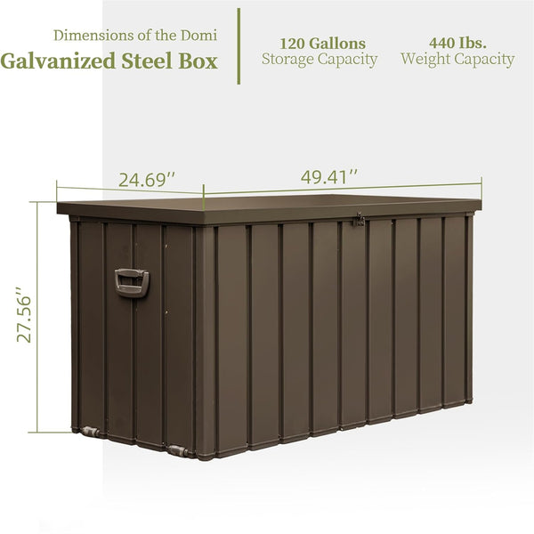 English Elm 120 Gallon Outdoor Storage Deck Box with Wheels & Pistons, Waterproof Galvanized Steel, Lockable Patio Bin W1859P168270