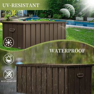 English Elm 120 Gallon Outdoor Storage Deck Box with Wheels & Pistons, Waterproof Galvanized Steel, Lockable Patio Bin W1859P168270