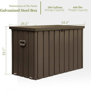 English Elm 200 Gallon Outdoor Storage Deck Box with Galvanized Steel, Waterproof, Lockable, Wheels, Large Dark Brown W1859P168273