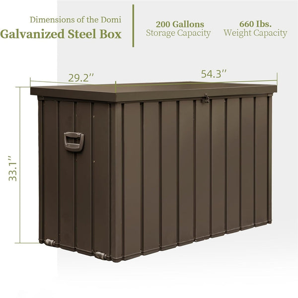 English Elm 200 Gallon Outdoor Storage Deck Box with Galvanized Steel, Waterproof, Lockable, Wheels, Large Dark Brown W1859P168273