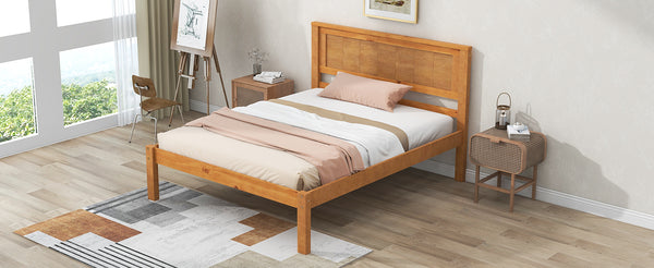 English Elm Platform Bed Frame with Headboard — Sturdy Pine & MDF Slat Support, No Box Spring Needed, Twin Oak WF212811AAN