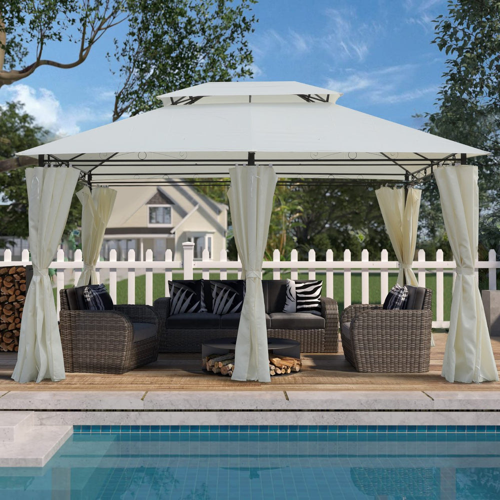 English Elm 13x10 Outdoor Gazebo Canopy Tent With Double Vented Roof, Full Sidewalls For Insect & Weather Shield Beige W419P282064