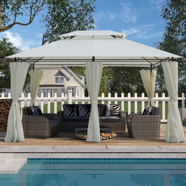 English Elm 13x10 Outdoor Gazebo Canopy Tent With Double Vented Roof, Full Sidewalls For Insect & Weather Shield Beige W419P282064
