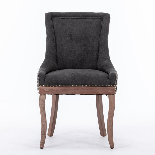 English Elm A&a Furniture Upholstered Dining Chairs with Bronze Nailhead Trim and Solid Wood Legs Set of 2 W1143P154100