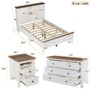 English Elm 3-Pieces Bedroom Set Full Size Farmhouse Platform Bed with Storage Headboard, Nightstand & Dresser White 59.25 L x 18.31 W x 8.27 H N733S369048K