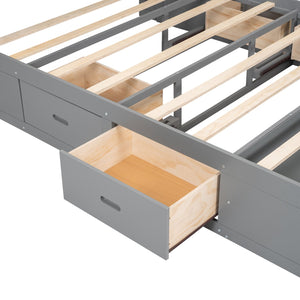 English Elm Wood Queen Size Platform Bed with Storage Headboard, 4 Drawers and Shoe Rack, Sturdy Timber Design Gray GX000379AAE