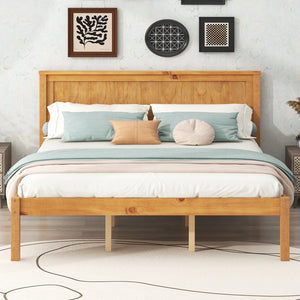 English Elm Platform Bed Sturdy Wood Slat Support with Headboard, No Box Spring Needed, Queen Size, Rustic Chic Finish Oak WF212813AAN