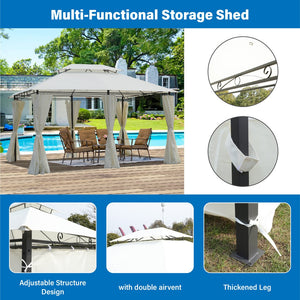 English Elm 13x10 Outdoor Gazebo Canopy Tent With Double Vented Roof, Full Sidewalls For Insect & Weather Shield Beige W419P282064