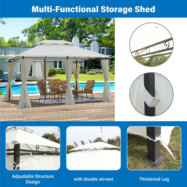 English Elm 13x10 Outdoor Gazebo Canopy Tent With Double Vented Roof, Full Sidewalls For Insect & Weather Shield Beige W419P282064