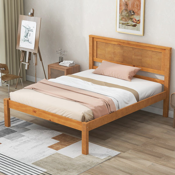 English Elm Platform Bed Frame with Headboard — Sturdy Pine & MDF Slat Support, No Box Spring Needed, Twin Oak WF212811AAN