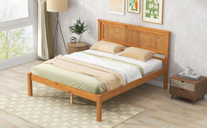 English Elm Platform Full Bed Frame with Headboard — Rustic-Modern Pine & MDF Slatted Support, No Box Spring Needed, Sturdy Oak WF212812AAN