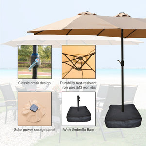 English Elm 15x9ft Double-Sided Rectangular Patio Umbrella with 48 LED Lights, Crank Lift, UV50+ Weatherproof Design taupe W419P145383