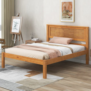 English Elm Platform Bed Frame with Headboard — Sturdy Pine & MDF Slat Support, No Box Spring Needed, Twin Oak WF212811AAN