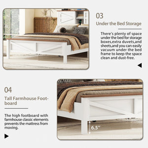 English Elm 3-Pieces Bedroom Set Full Size Farmhouse Platform Bed with Storage Headboard, Nightstand & Dresser White 59.25 L x 18.31 W x 8.27 H N733S369048K