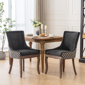 English Elm A&a Furniture Upholstered Dining Chairs with Bronze Nailhead Trim and Solid Wood Legs Set of 2 W1143P154100