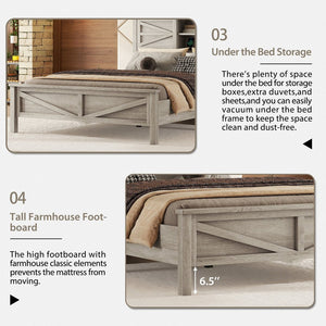 English Elm 3-Pieces Bedroom Set Full Size Farmhouse Platform Bed with Storage Headboard, Nightstand & Dresser Antique Gray 59.25 L x 18.31 W x 8.27 H N733S369048G
