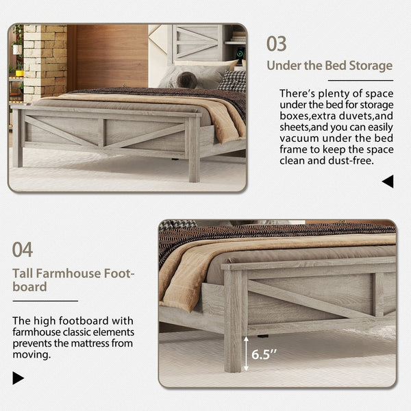 English Elm 3-Pieces Bedroom Set Full Size Farmhouse Platform Bed with Storage Headboard, Nightstand & Dresser Antique Gray 59.25 L x 18.31 W x 8.27 H N733S369048G