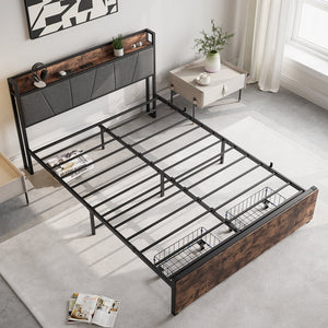 English Elm Queen Platform Bed Frame with Storage Headboard, USB Charging Stations, 2 Drawers, Sturdy 500lb Support W840137808