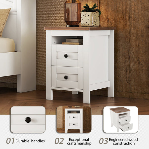 English Elm 3-Pieces Bedroom Set Full Size Farmhouse Platform Bed with Storage Headboard, Nightstand & Dresser White 59.25 L x 18.31 W x 8.27 H N733S369048K