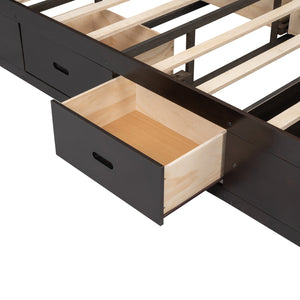 English Elm Wood Queen Size Platform Bed with Storage Headboard, 4 Drawers and Shoe Rack, Sturdy Timber Design Espresso GX000379AAD