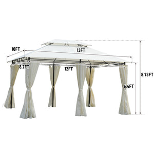 English Elm 13x10 Outdoor Gazebo Canopy Tent With Double Vented Roof, Full Sidewalls For Insect & Weather Shield Beige W419P282064