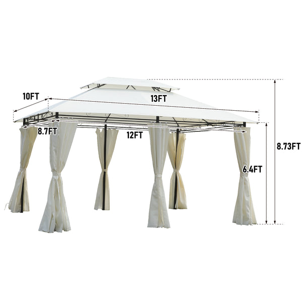 English Elm 13x10 Outdoor Gazebo Canopy Tent With Double Vented Roof, Full Sidewalls For Insect & Weather Shield Beige W419P282064