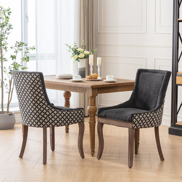 English Elm A&a Furniture Upholstered Dining Chairs with Bronze Nailhead Trim and Solid Wood Legs Set of 2 W1143P154100