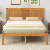 Hearth and Haven Platform Bed Frame with Headboard, Wood Slat Support, No Box Spring Needed, Full, Oak WF212812AAN