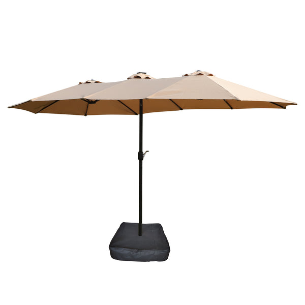 English Elm 15x9ft Double-Sided Rectangular Patio Umbrella with 48 LED Lights, Crank Lift, UV50+ Weatherproof Design taupe W419P145383