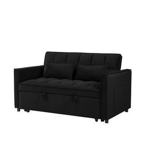 English Elm 55.1-inch Convertible Velvet Futon Sofa Bed with Storage and Adjustable Iron Frame W2564P445796