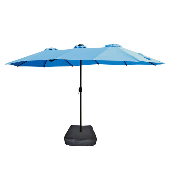 English Elm 15x9ft Double-Sided Rectangular Patio Umbrella with 48 LED Lights, Crank Lift, UV50+ Weatherproof Design Blue W419P145384