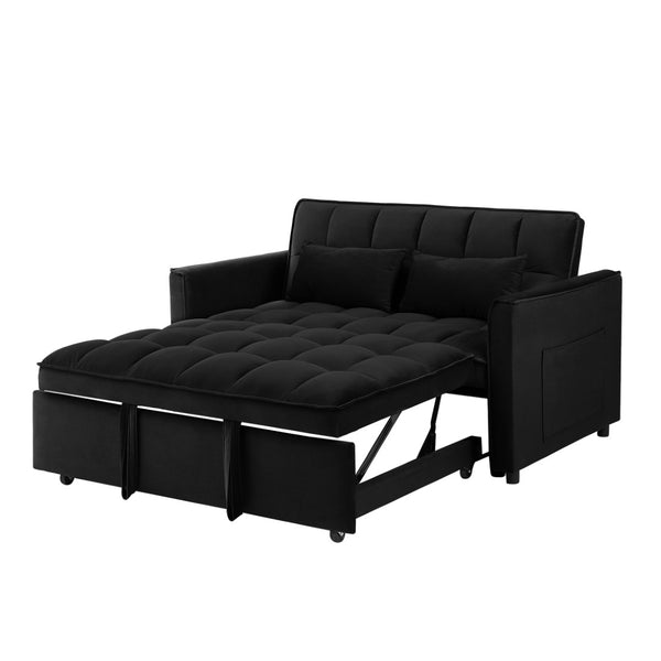 English Elm 55.1-inch Convertible Velvet Futon Sofa Bed with Storage and Adjustable Iron Frame W2564P445796