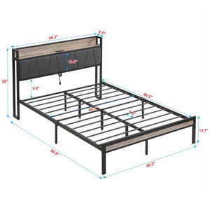 English Elm Queen Upholstered Platform Bed Steel Frame Usb Charging Under Bed Storage Modern W311133408