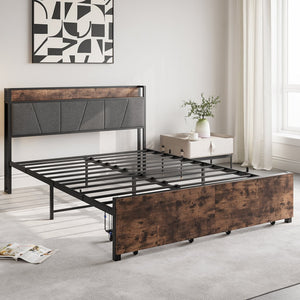 English Elm Queen Platform Bed Frame with Storage Headboard, USB Charging Stations, 2 Drawers, Sturdy 500lb Support W840137808