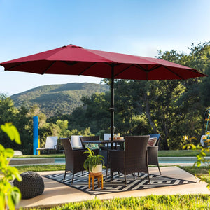 English Elm 15x9ft Double-Sided Rectangular Patio Umbrella with 48 LED Lights, Crank Lift, UV50+ Weatherproof Design Red W419P145382