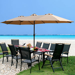 English Elm 15x9ft Double-Sided Rectangular Patio Umbrella with 48 LED Lights, Crank Lift, UV50+ Weatherproof Design taupe W419P145383