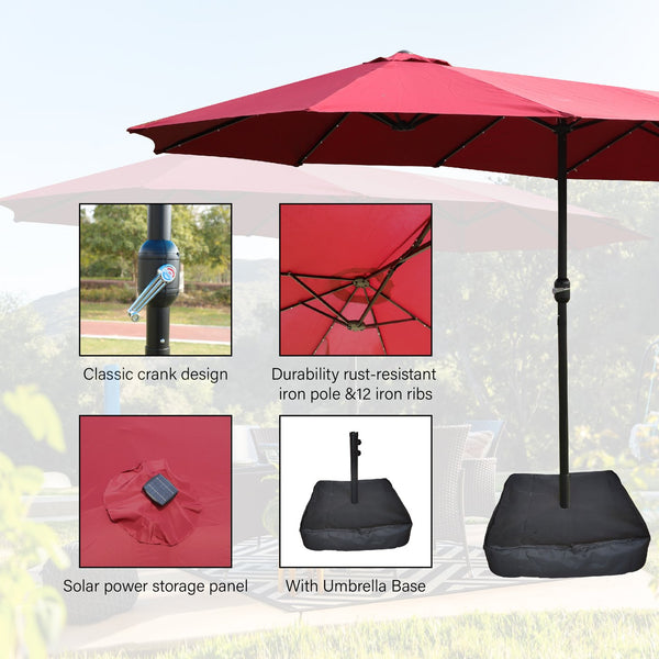 English Elm 15x9ft Double-Sided Rectangular Patio Umbrella with 48 LED Lights, Crank Lift, UV50+ Weatherproof Design Red W419P145382