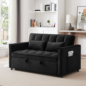 English Elm 55.1-inch Convertible Velvet Futon Sofa Bed with Storage and Adjustable Iron Frame W2564P445796