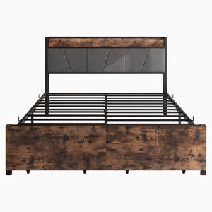 English Elm Queen Platform Bed Frame with Storage Headboard, USB Charging Stations, 2 Drawers, Sturdy 500lb Support W840137808