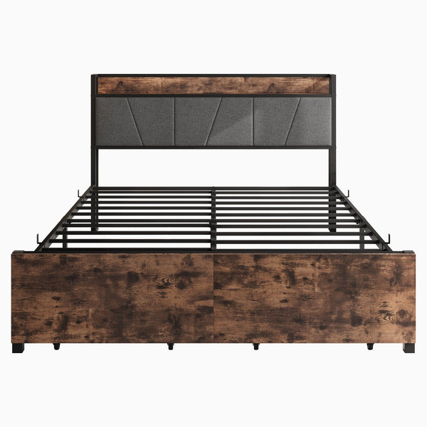 English Elm Queen Platform Bed Frame with Storage Headboard, USB Charging Stations, 2 Drawers, Sturdy 500lb Support W840137808