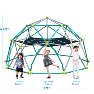 English Elm 12ft Geodesic Steel Dome Climber with Hammock Rust Resistant Backyard Play Tower Grey N710SK1112F