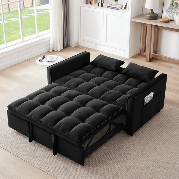 English Elm 55.1-inch Convertible Velvet Futon Sofa Bed with Storage and Adjustable Iron Frame W2564P445796
