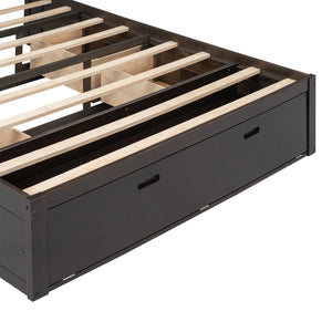 English Elm Wood Queen Size Platform Bed with Storage Headboard, 4 Drawers and Shoe Rack, Sturdy Timber Design Espresso GX000379AAD
