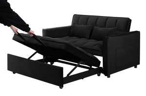 English Elm 55.1-inch Convertible Velvet Futon Sofa Bed with Storage and Adjustable Iron Frame W2564P445796