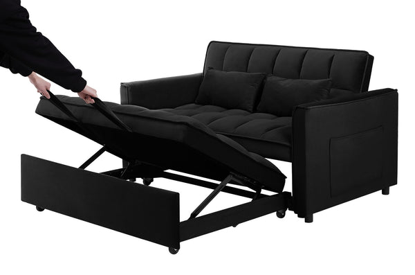 English Elm 55.1-inch Convertible Velvet Futon Sofa Bed with Storage and Adjustable Iron Frame W2564P445796