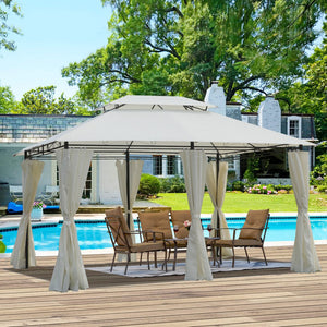 English Elm 13x10 Outdoor Gazebo Canopy Tent With Double Vented Roof, Full Sidewalls For Insect & Weather Shield Beige W419P282064