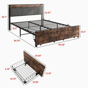English Elm Queen Platform Bed Frame with Storage Headboard, USB Charging Stations, 2 Drawers, Sturdy 500lb Support W840137808