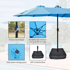 English Elm 15x9ft Double-Sided Rectangular Patio Umbrella with 48 LED Lights, Crank Lift, UV50+ Weatherproof Design Blue W419P145384