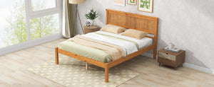 English Elm Platform Full Bed Frame with Headboard — Rustic-Modern Pine & MDF Slatted Support, No Box Spring Needed, Sturdy Oak WF212812AAN